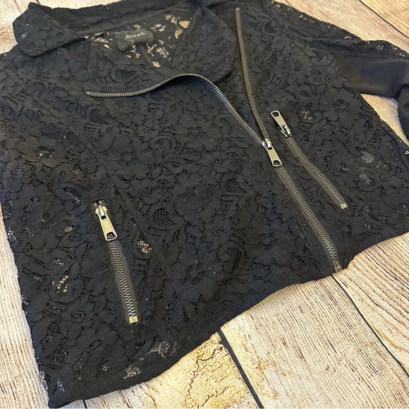 Guess Black Lace Cropped Blazer Small Moto Rave Party Streetwear Baddie 80s Zip - Picture 6 of 13